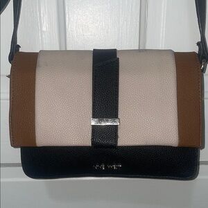 Nine West Tricolor Pebbled Crossbody - Black, Cream & Brown